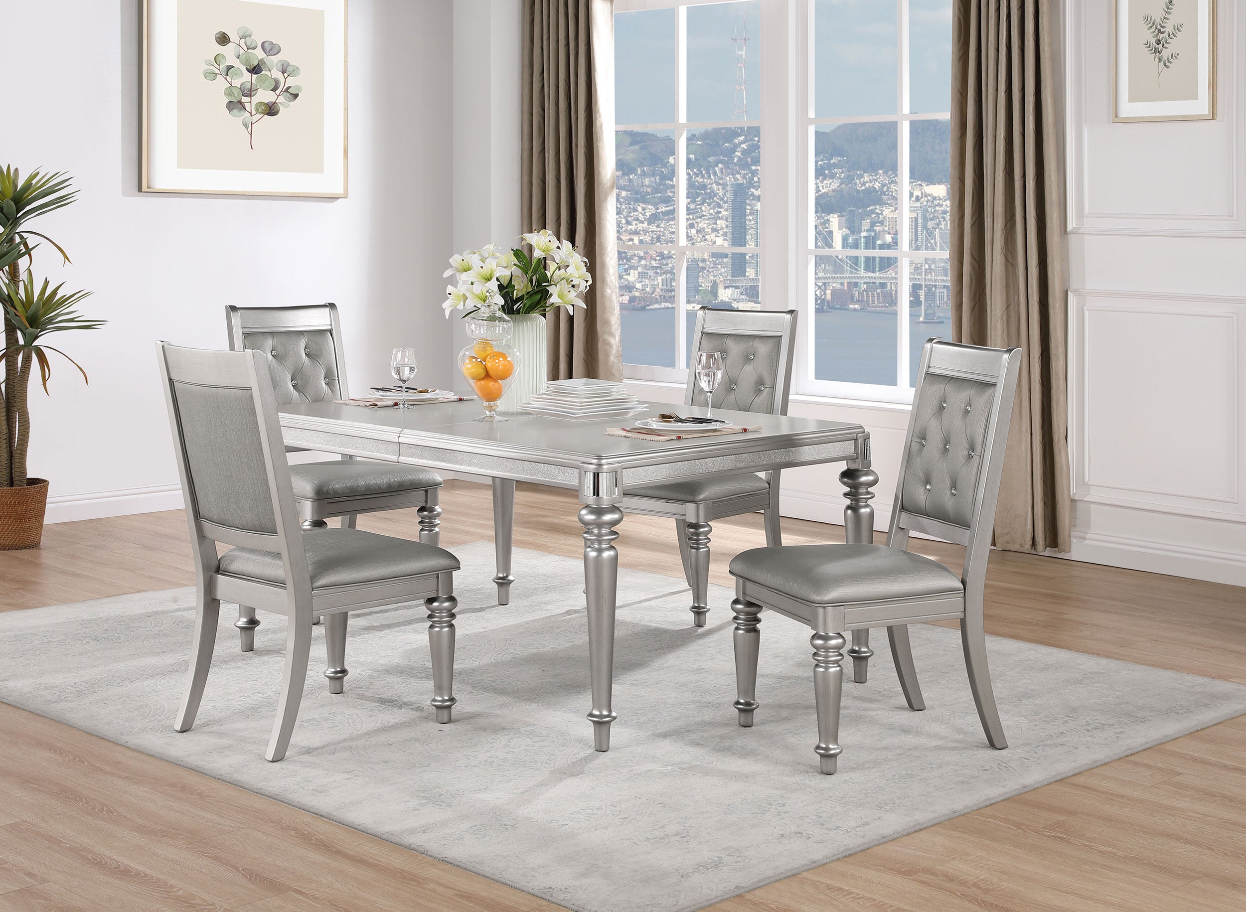 Bling Game 5-piece Rectangular Dining Set Metallic Platinum - MyWaynesHome #