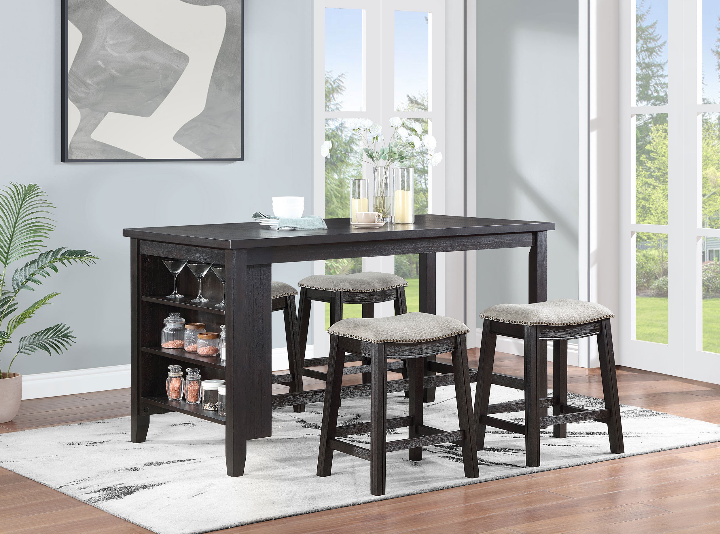 Elliston 5-piece Counter Height Dining Table Set Dark Grey - MyWaynesHome #