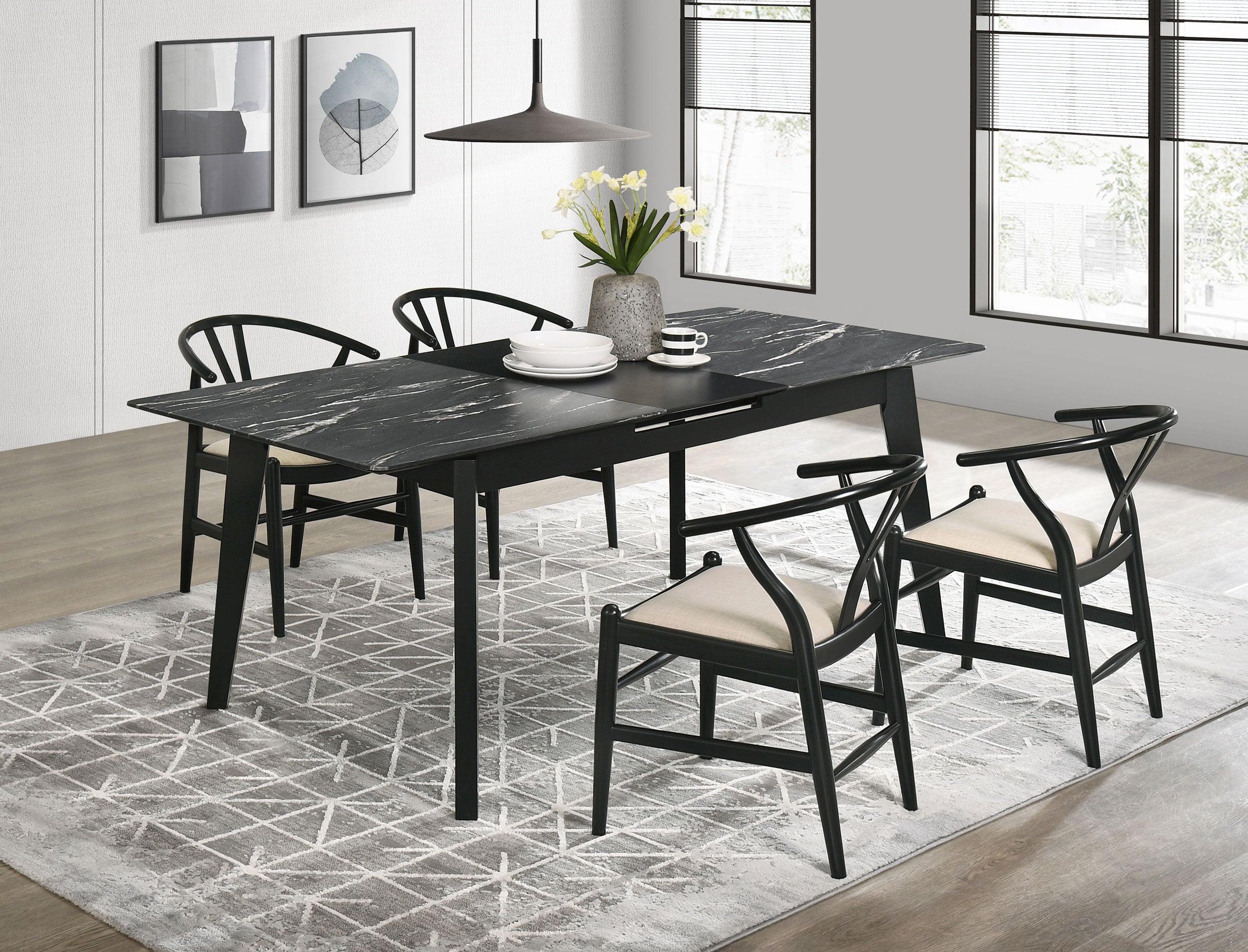 Crestmont 5-piece Extension Leaf Dining Table Set Black - MyWaynesHome #
