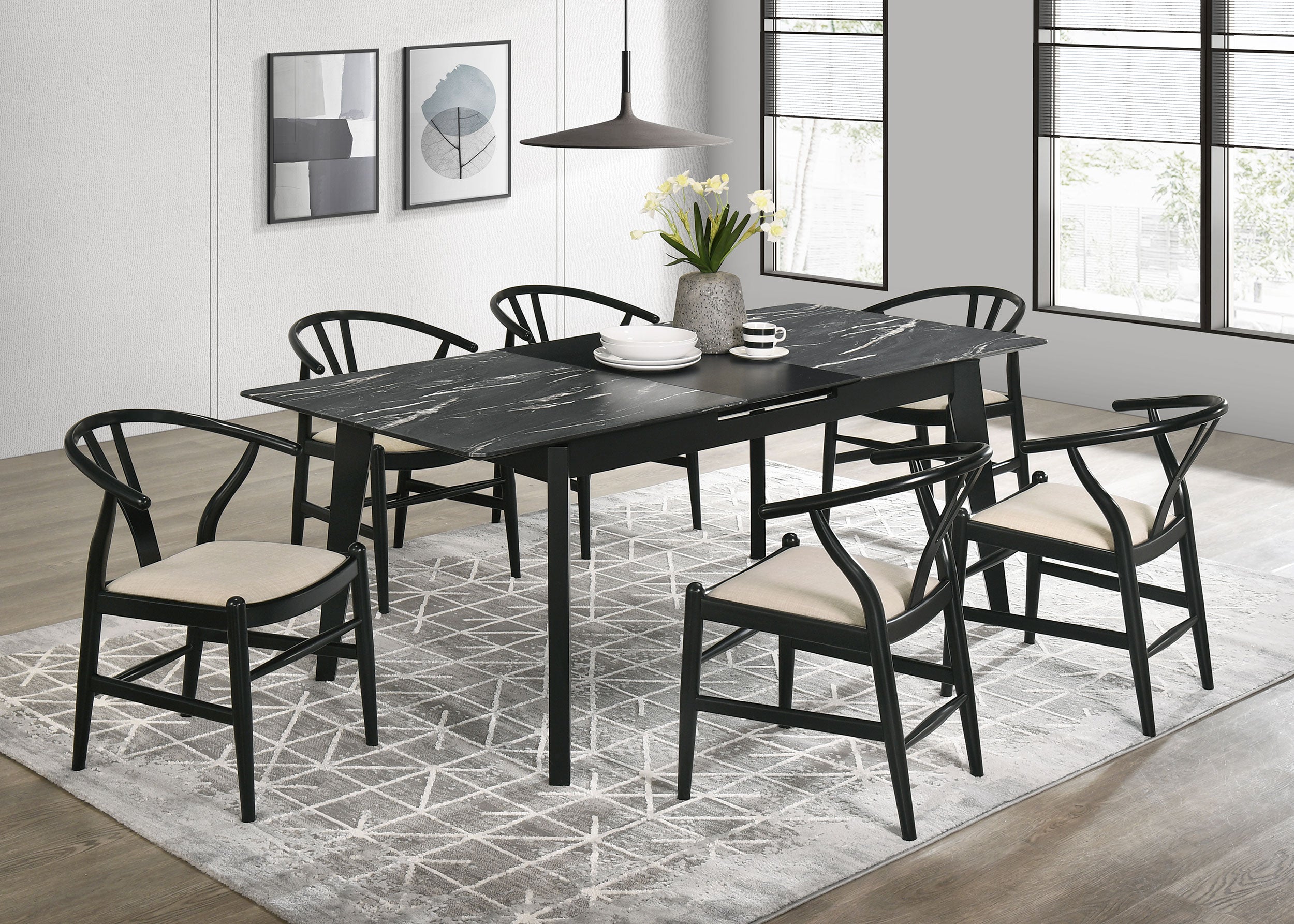 Crestmont 7-piece Extension Leaf Dining Table Set Black - MyWaynesHome #