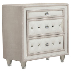 Antonella Upholstered 3-drawer Nightstand Ivory And Camel