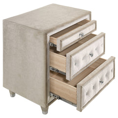 Antonella Upholstered 3-drawer Nightstand Ivory And Camel