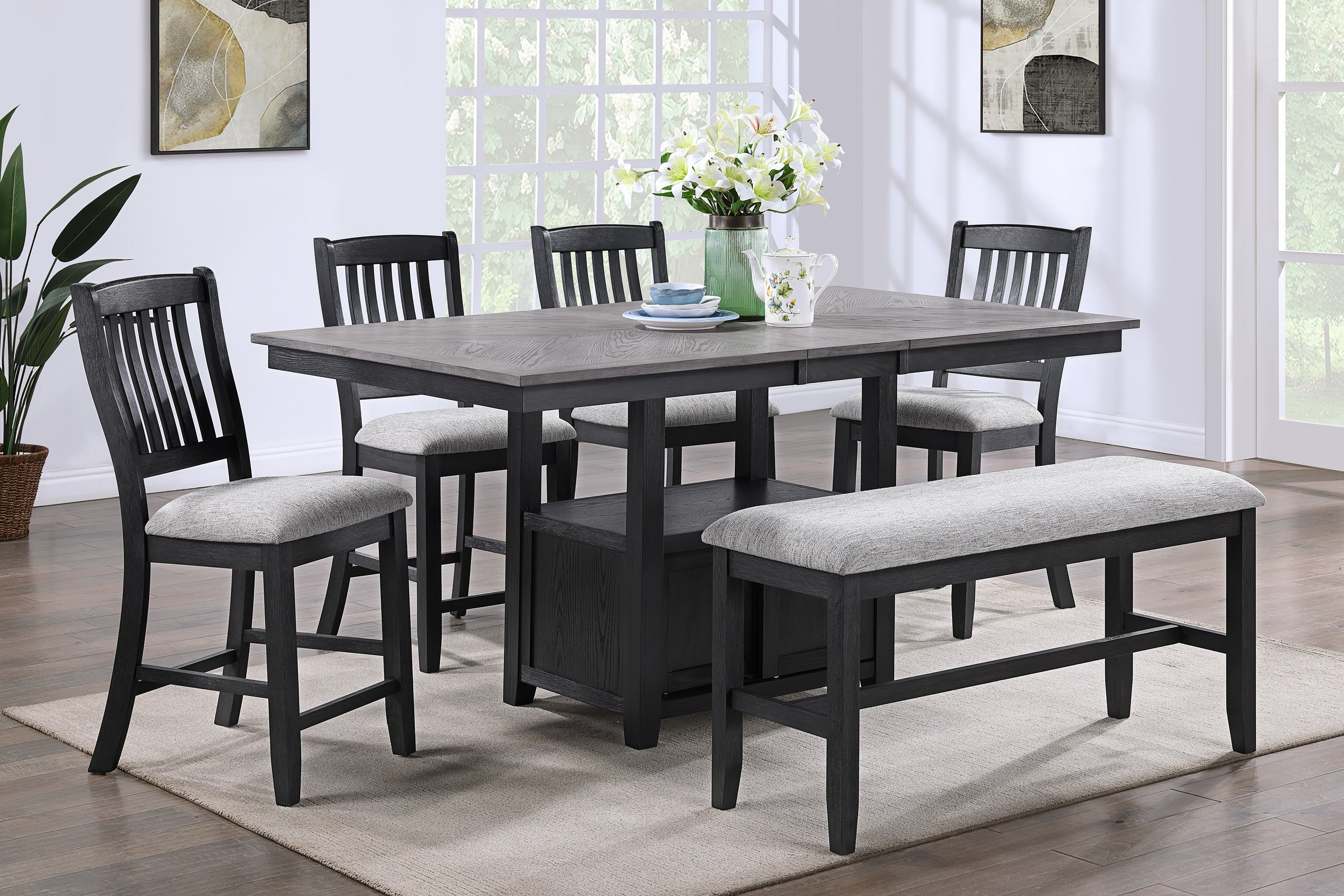 Buford Charcoal/Black Extendable Counter Height Dining Set - MyWaynesHome #