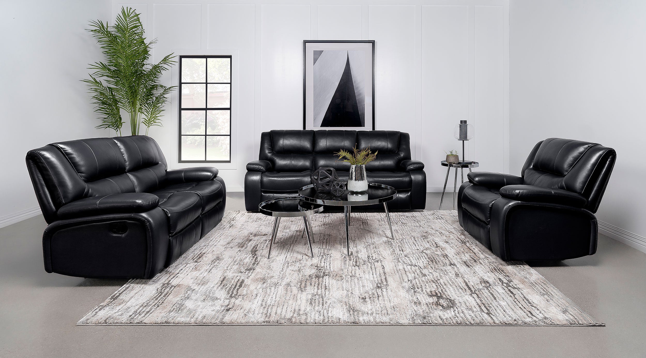 Camila 3-piece Upholstered Motion Reclining Sofa Set Black - MyWaynesHome #