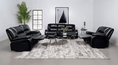 Camila 3-piece Upholstered Motion Reclining Sofa Set Black - MyWaynesHome #