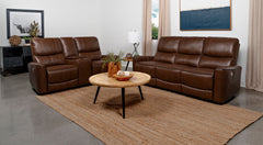 Greenfield 2-piece Power Reclining Sofa Set Saddle Brown - MyWaynesHome #