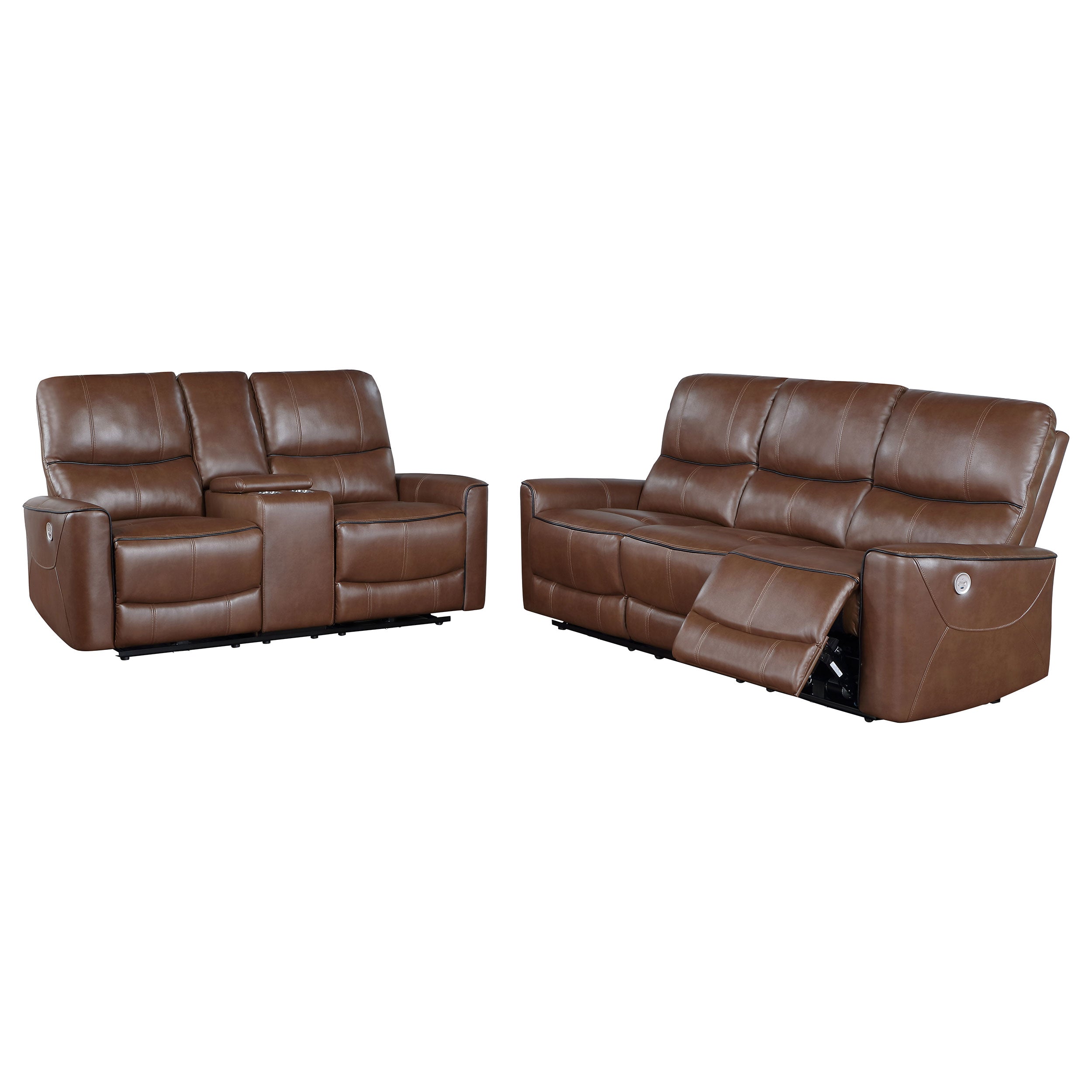 Greenfield 2-piece Power Reclining Sofa Set Saddle Brown - MyWaynesHome #