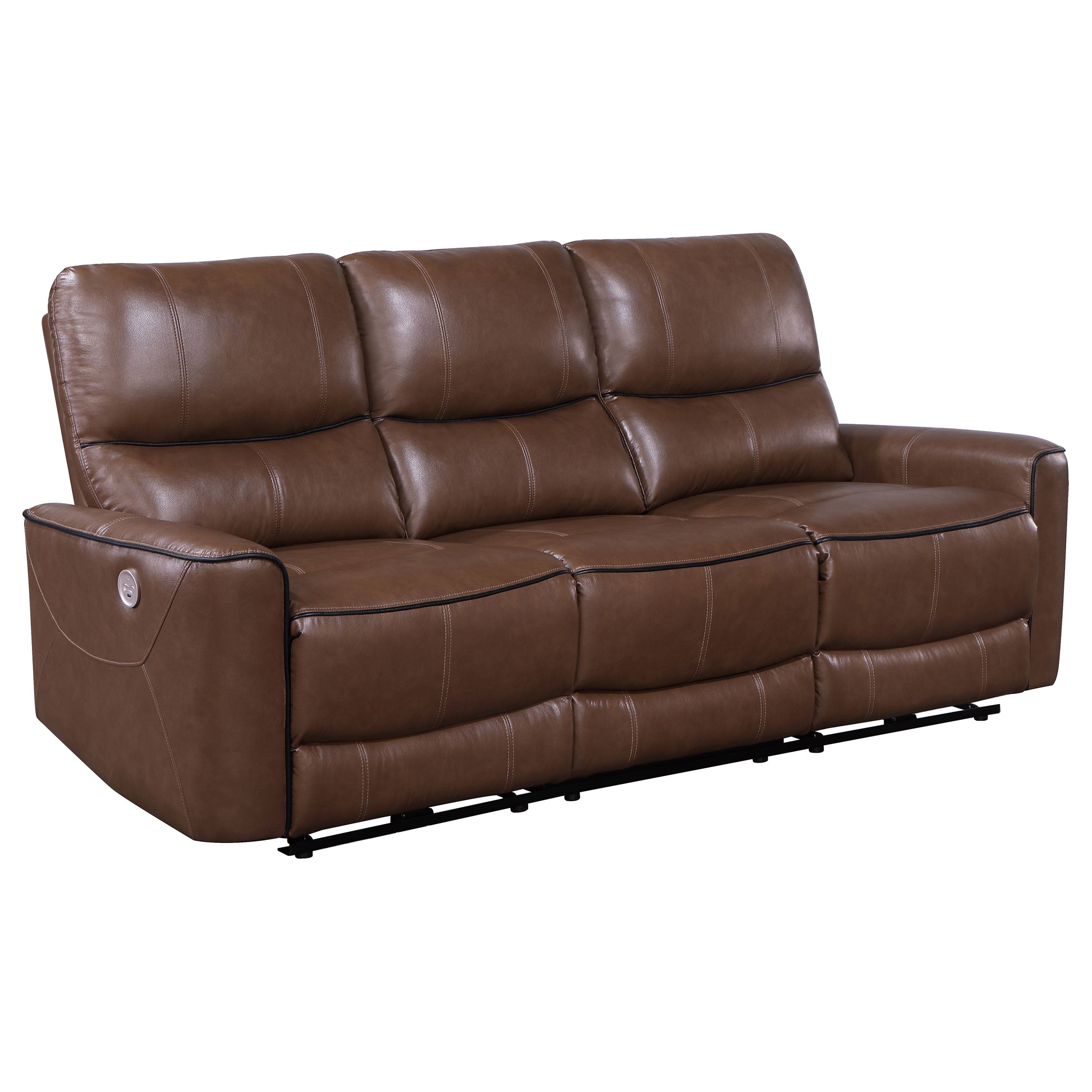 Greenfield Upholstered Power Reclining Sofa Saddle Brown - MyWaynesHome #
