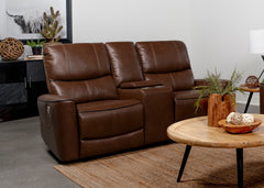 Greenfield Upholstered Power Reclining Loveseat Saddle Brown - MyWaynesHome #