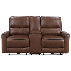 Greenfield Upholstered Power Reclining Loveseat Saddle Brown - MyWaynesHome #