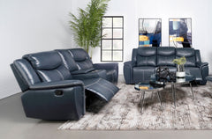 Sloane 2-piece Upholstered Reclining Sofa Set Blue - MyWaynesHome #
