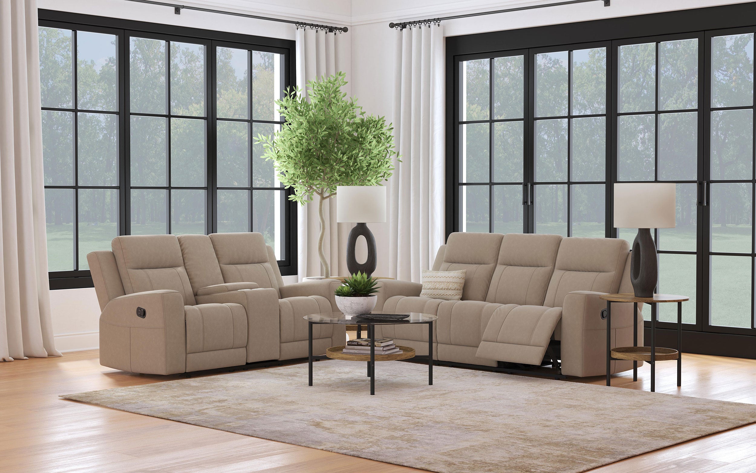 Brentwood 2-piece Upholstered Reclining Sofa Set Taupe - MyWaynesHome #