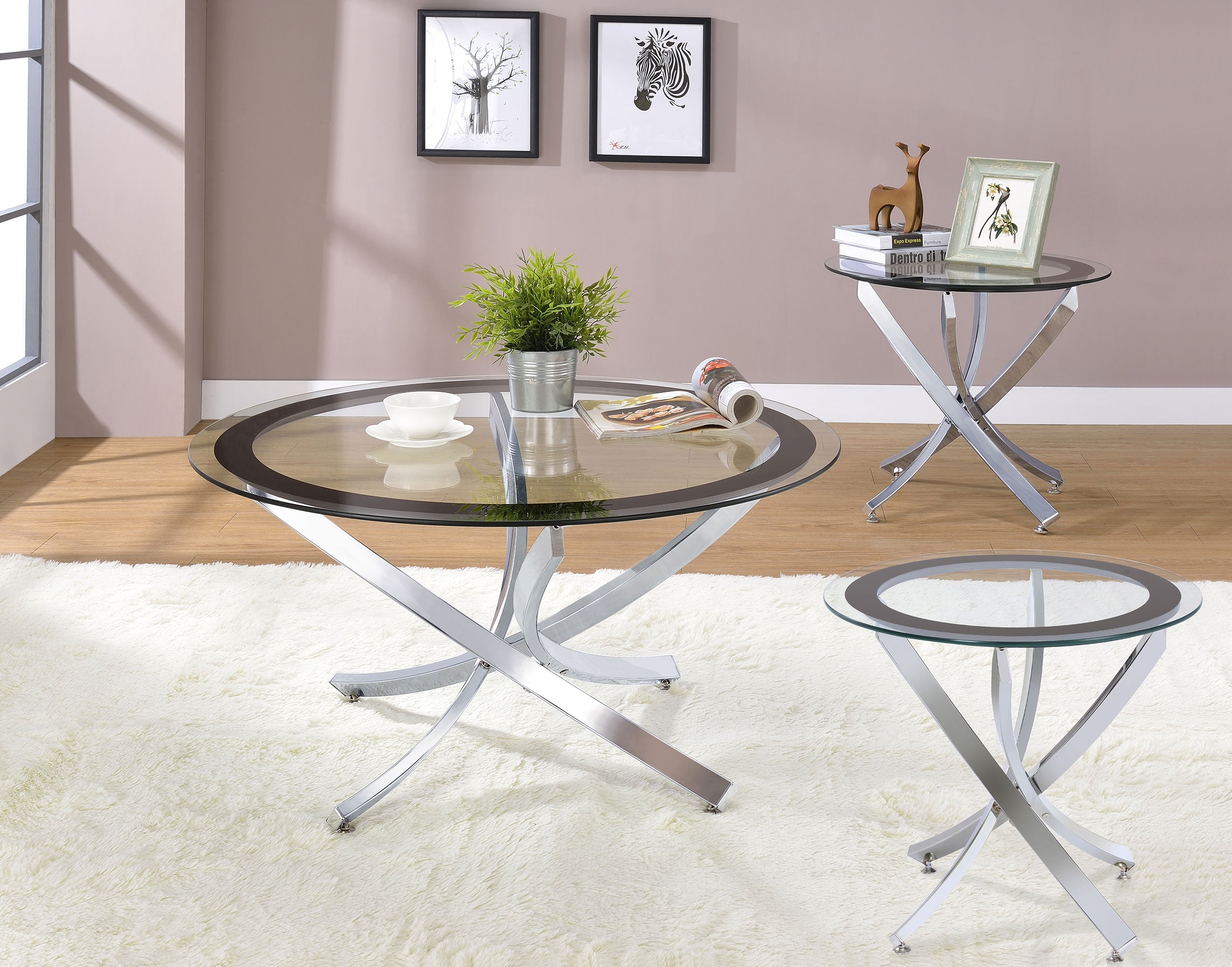 Brooke 3-piece Round Glass Top Coffee Table Set Chrome - MyWaynesHome #