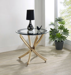 Brooke Round Glass Top Side End Table Metal Base Brass - MyWaynesHome #