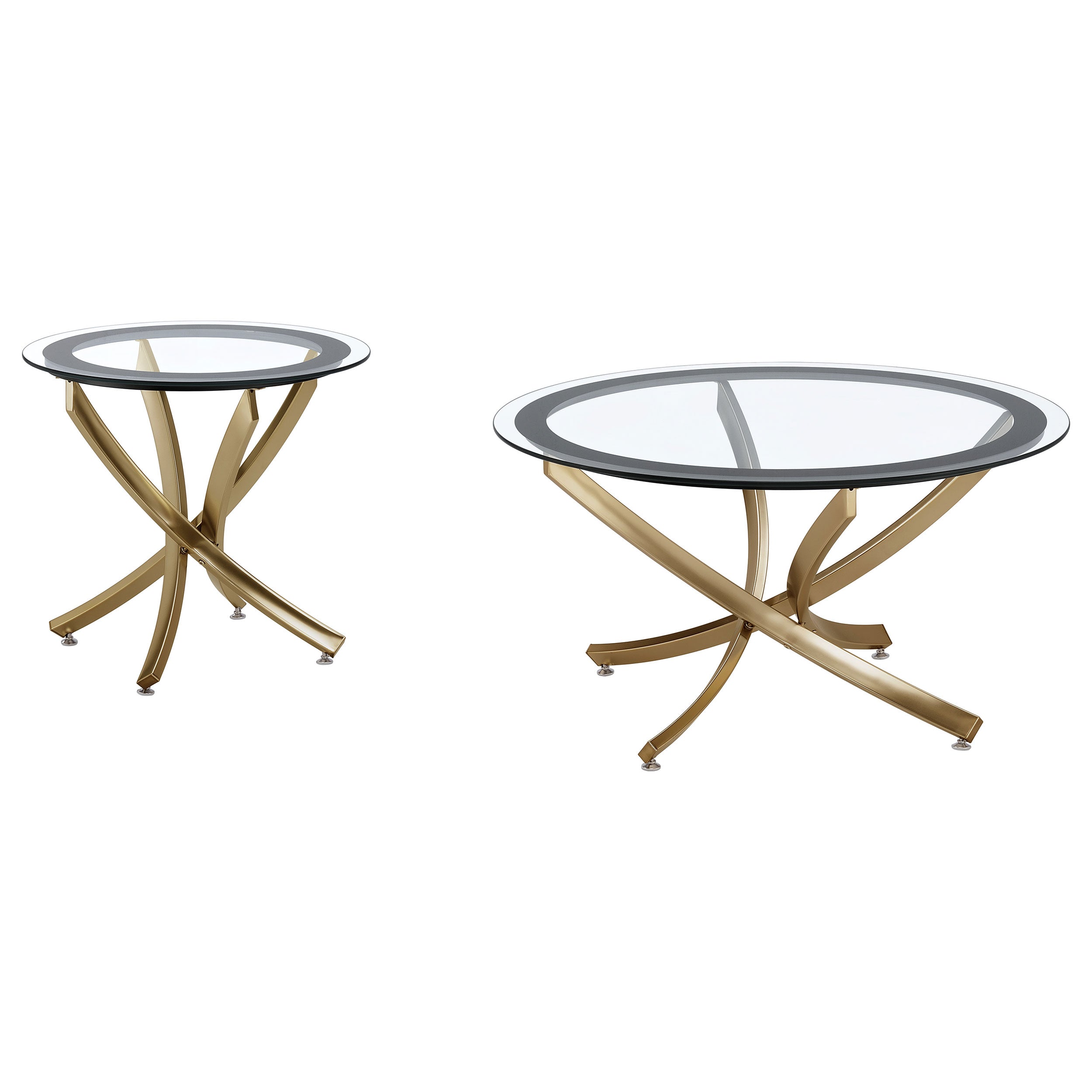 Brooke 2-piece Round Glass Top Coffee Table Set Brass - MyWaynesHome #