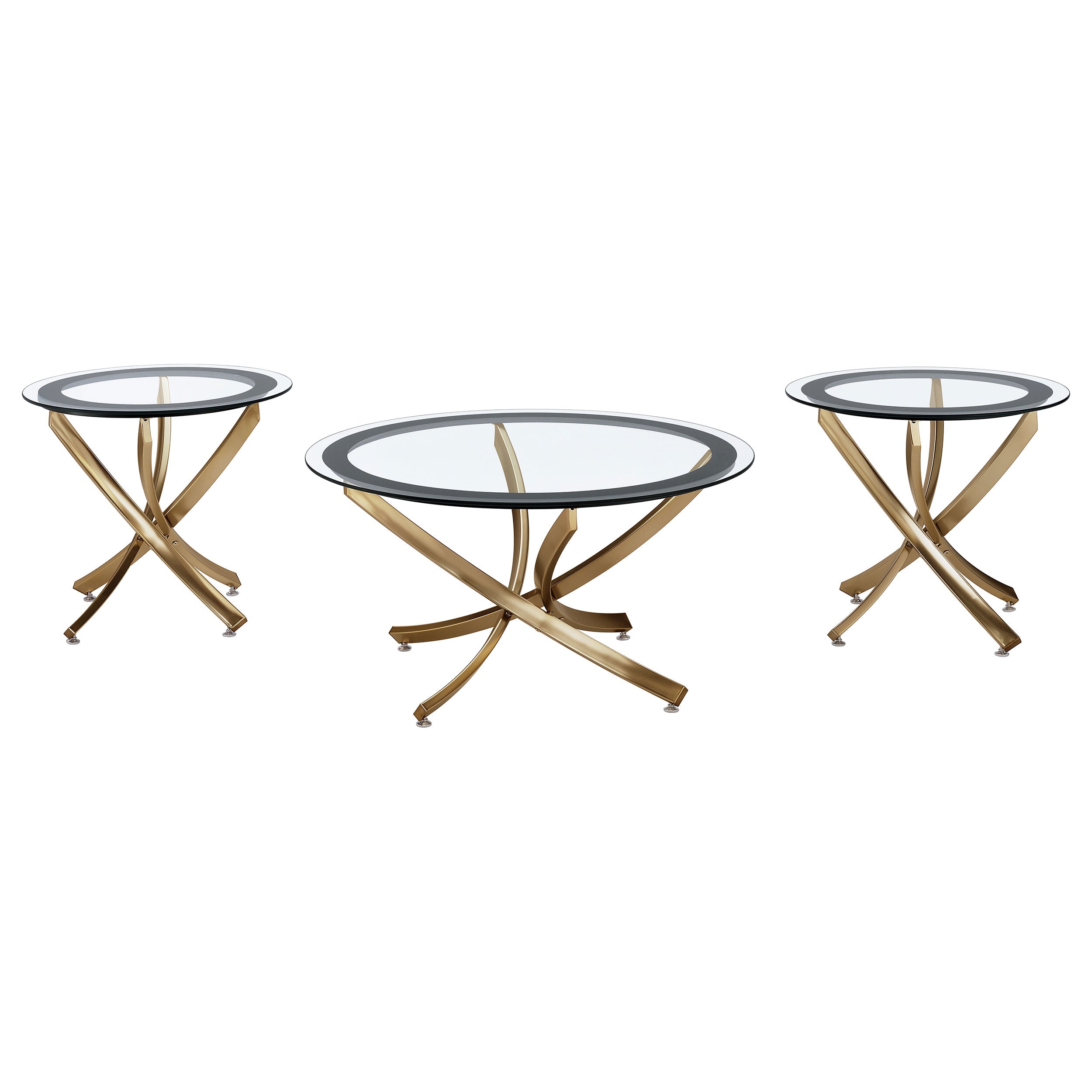 Brooke 3-piece Round Glass Top Coffee Table Set Brass - MyWaynesHome #