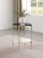 Jonelle Round Glass Top End Table White Marble Shelf Gold - MyWaynesHome #