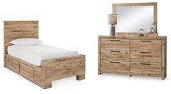 Hyanna Twin Panel Bed with 2 Side Storage, Dresser and Mirror