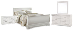 Anarasia Queen Sleigh Bed, Dresser, Mirror and 2 Nightstands
