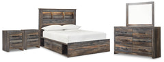 Drystan Full Bookcase Storage Bed, Dresser, Mirror and 2 Nightstands