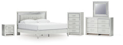 Zyniden King Upholstered Panel Bed, Dresser, Mirror, Chest and Nightstand