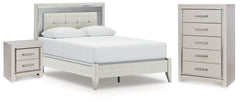 Zyniden Queen Upholstered Panel Bed, Chest and Nightstand