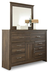 Juararo California King Panel Bed, Dresser, Mirror, Chest and Nightstand