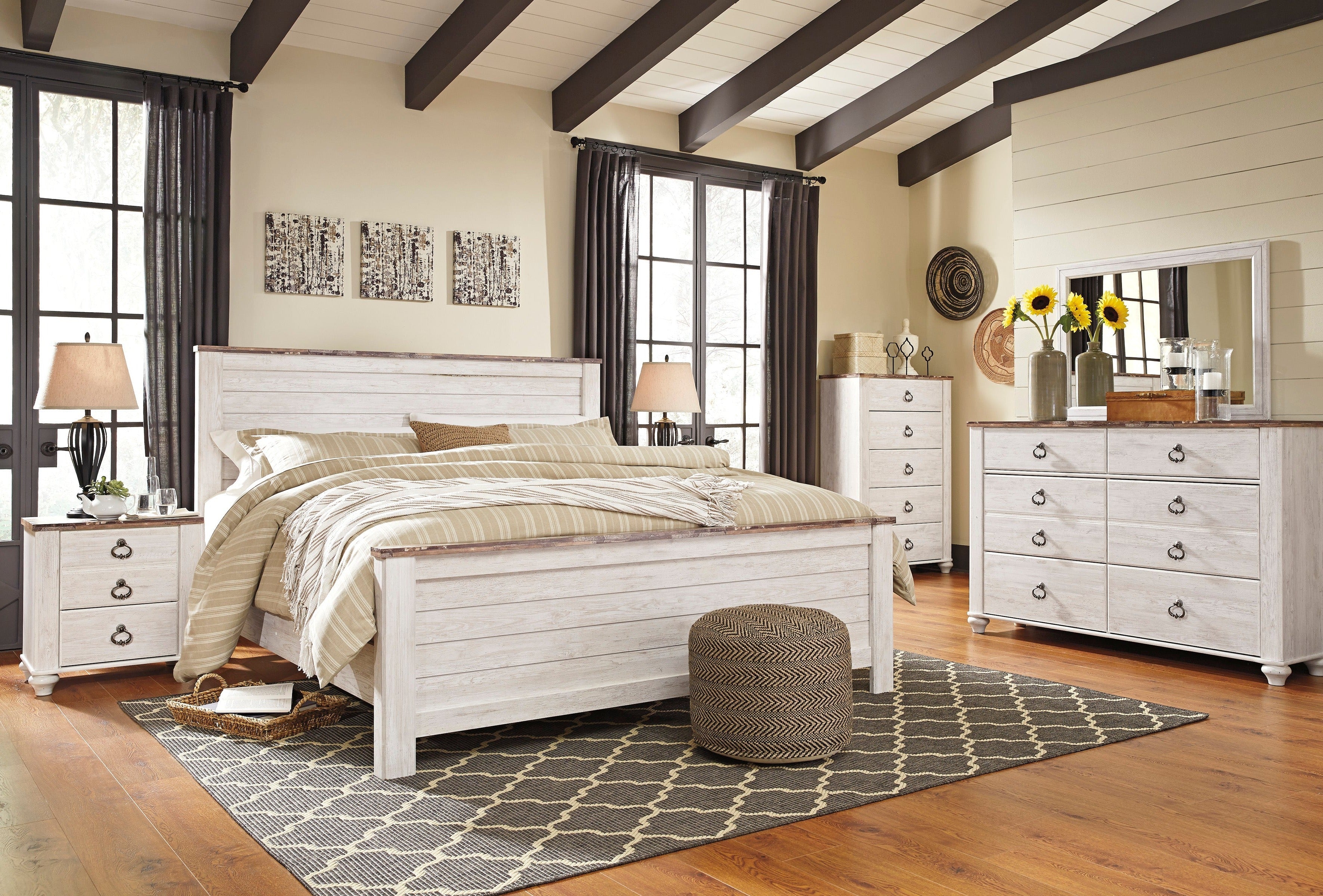 Willowton Panel Bedroom Set - Whitewash - MyWaynesHome #
