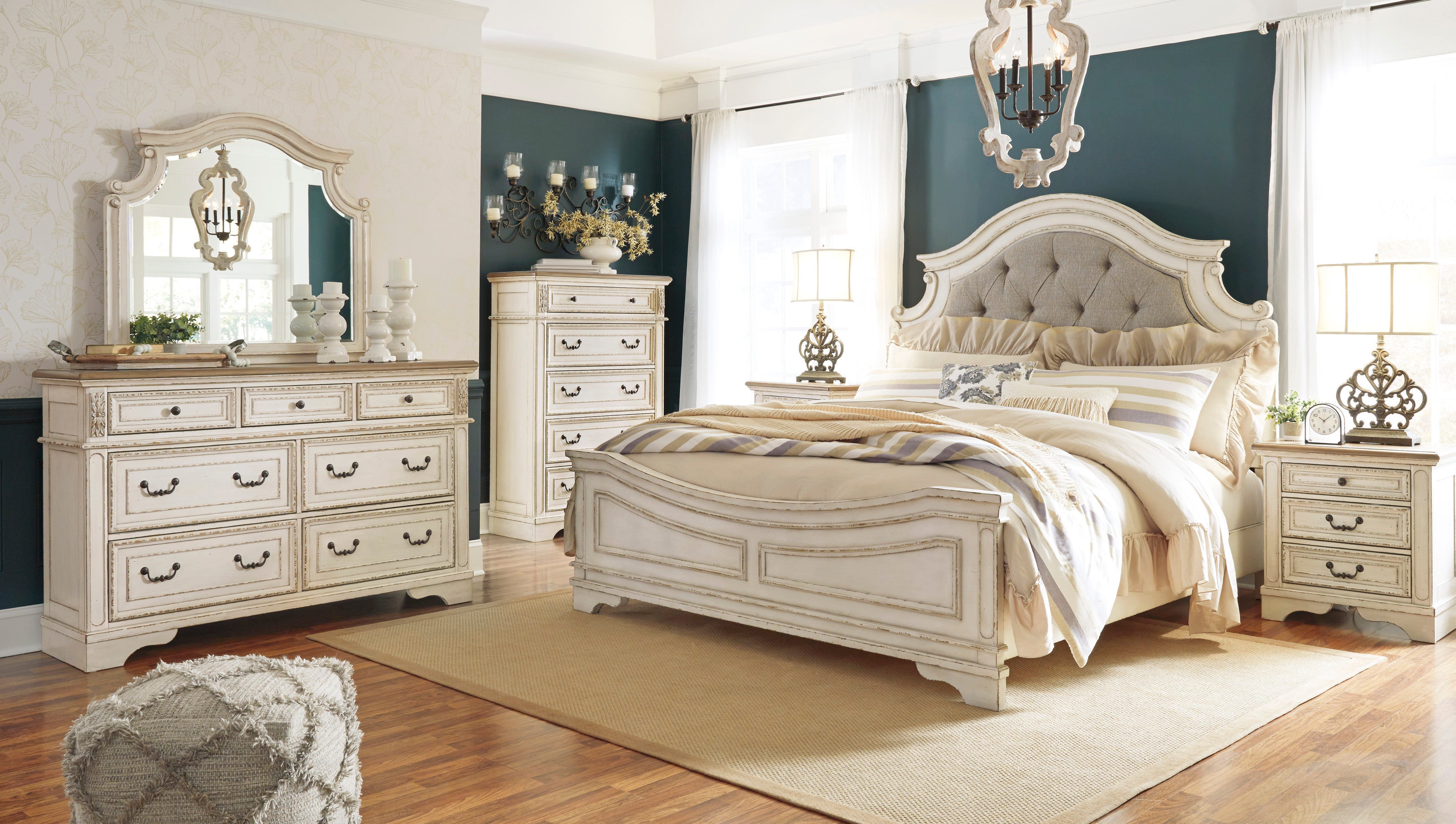 Realyn Upholstered Panel Bedroom Set - Chipped White - MyWaynesHome #