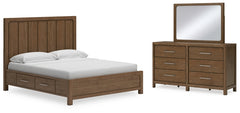 Cabalynn California King Panel Bed with Storage, Dresser and Mirror