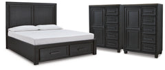 Foyland King Panel Storage Bed and 2 Chests
