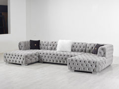 Kortni 3 - Piece Upholstered Velvet Double Chaise Tufted Sectional - MyWaynesHome #