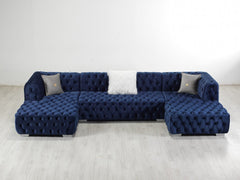 Kortni 3 - Piece Upholstered Velvet Double Chaise Tufted Sectional - MyWaynesHome #