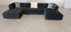 Kortni 3 - Piece Upholstered Velvet Double Chaise Tufted Sectional - MyWaynesHome #
