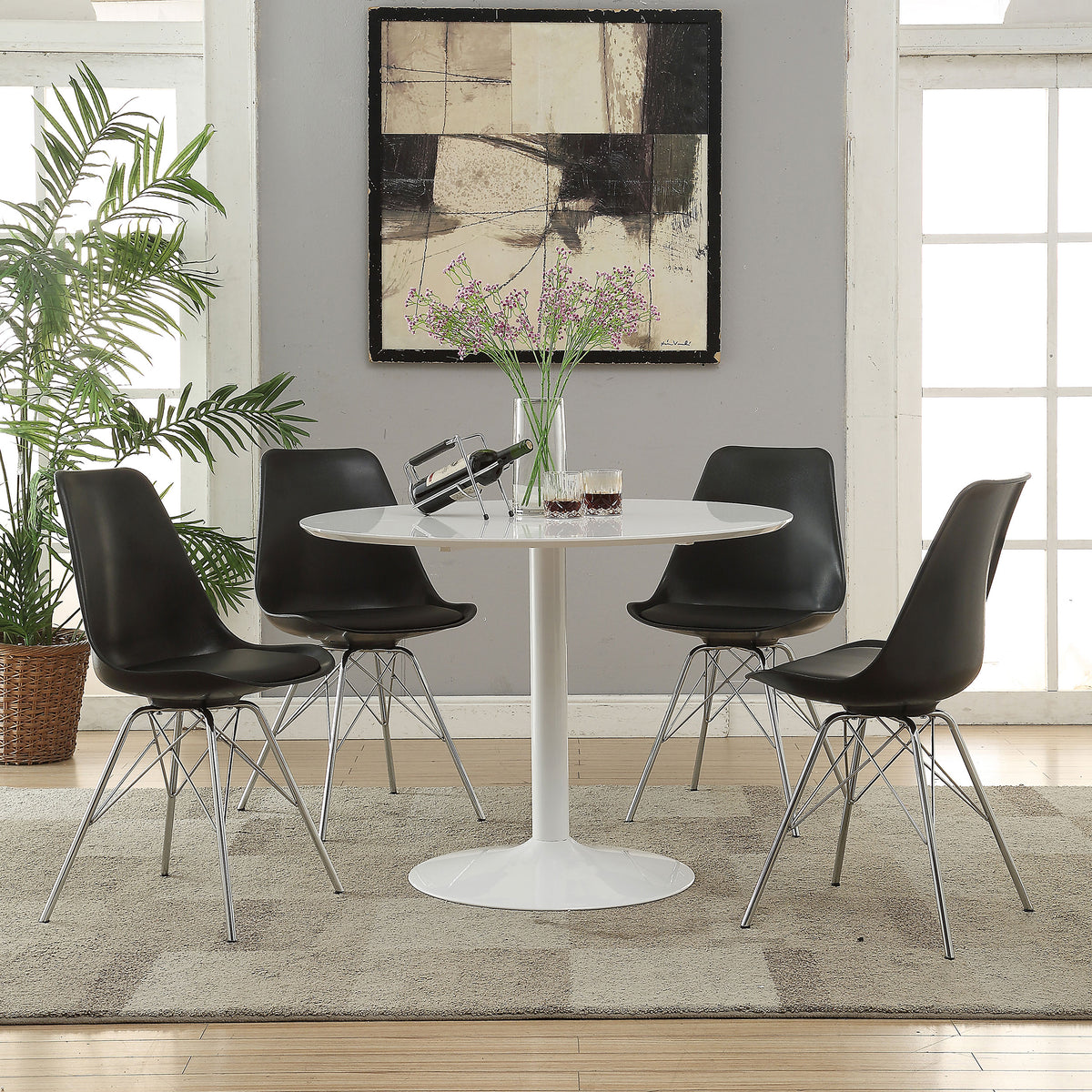 Lowry 5-piece Round Dining Table Set White And Black - MyWaynesHome #