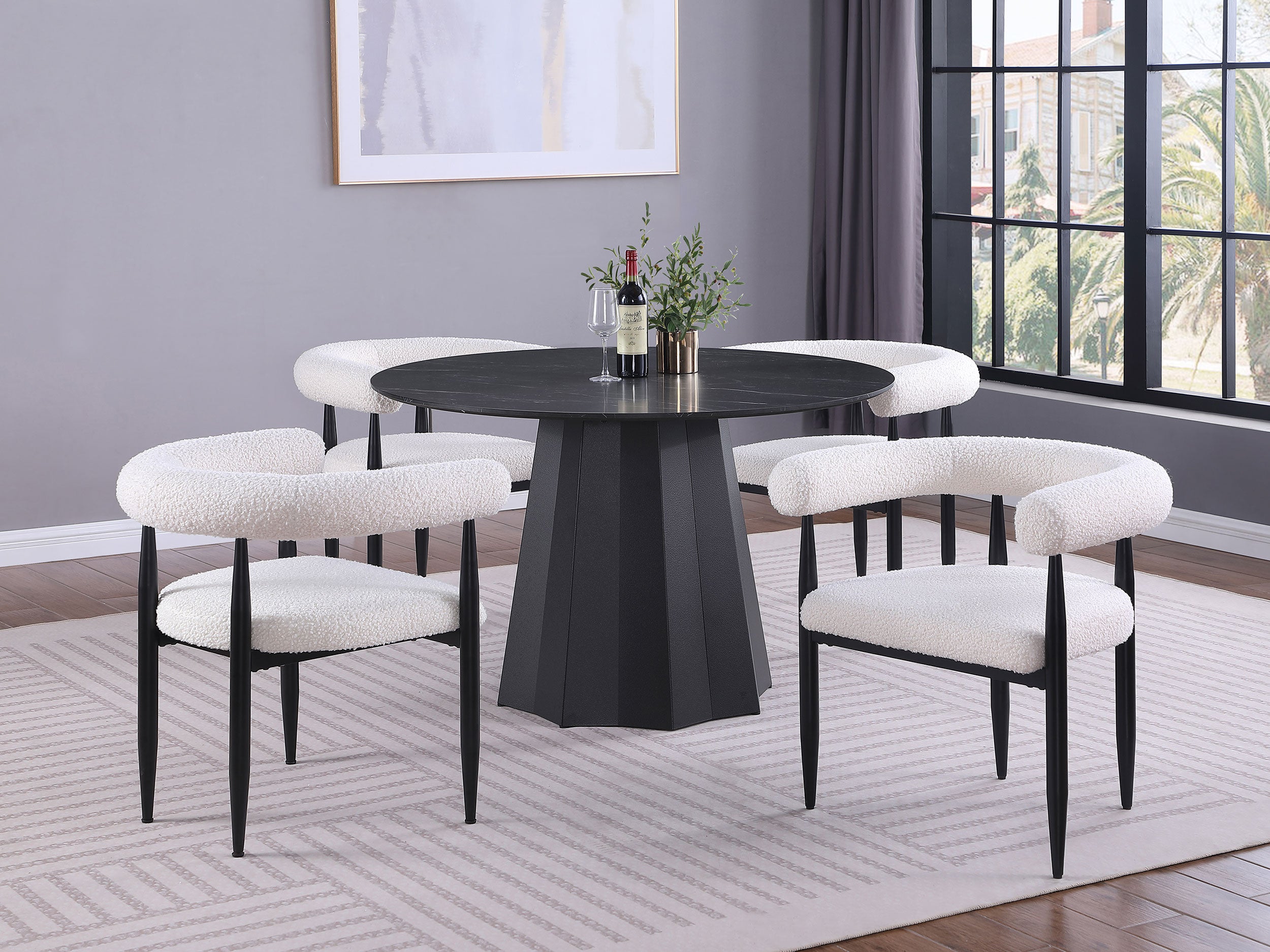Camden Round 48-inch Faux Marble Top Dining Table Black - MyWaynesHome #