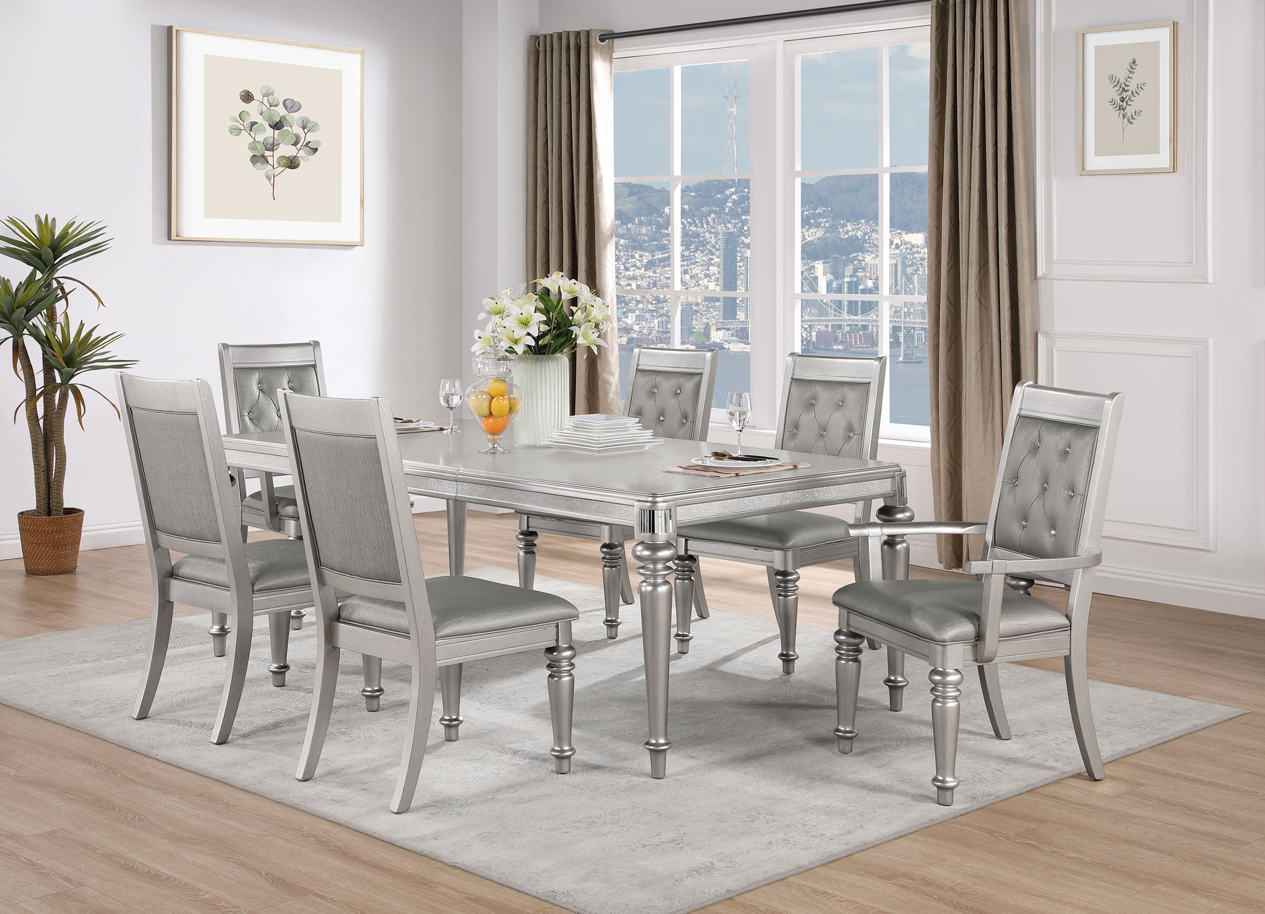 Bling Game 7-piece Rectangular Dining Set Metallic Platinum - MyWaynesHome #