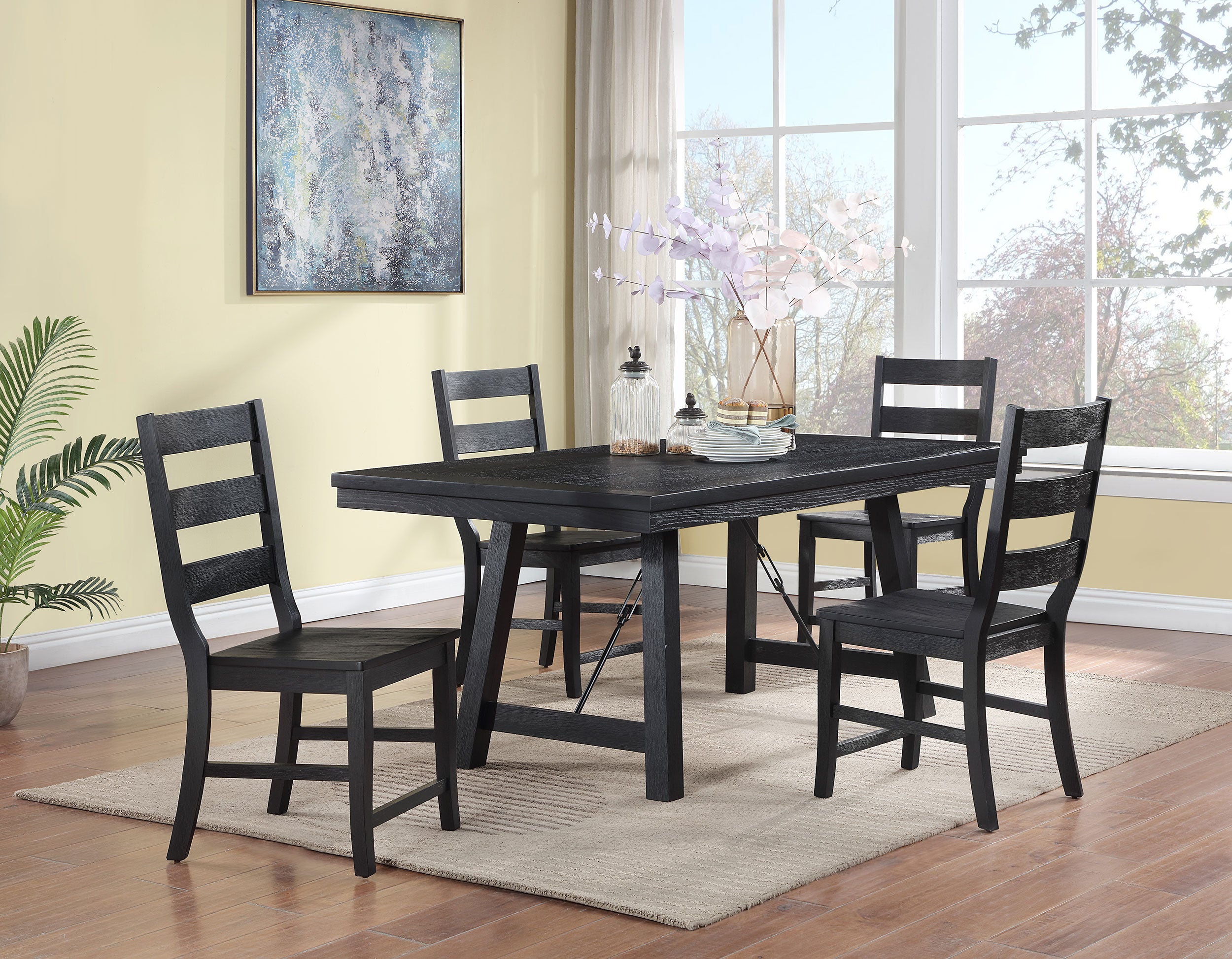Newport 5-piece Rectangular Trestle Dining Table Set Black - MyWaynesHome #