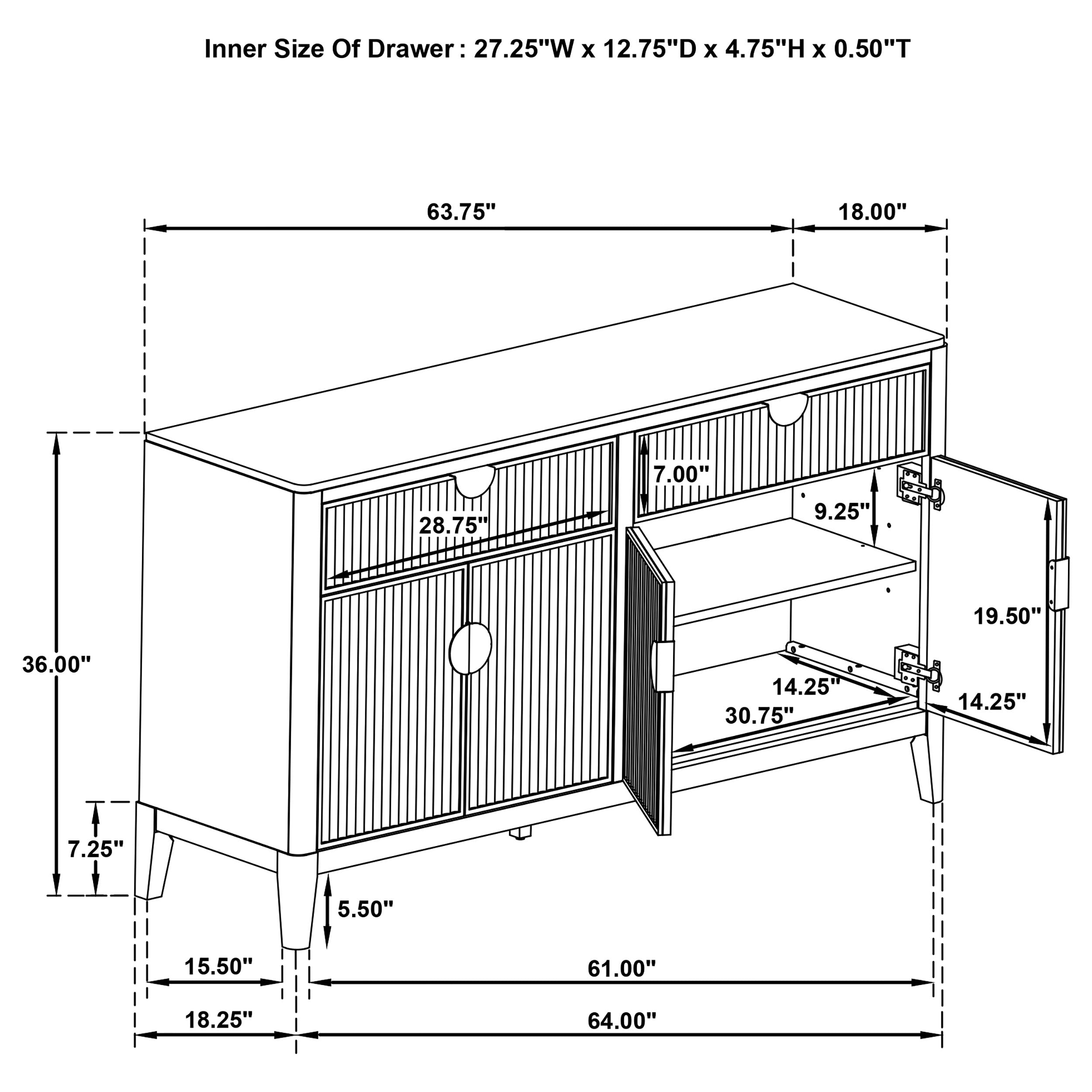 Brookmead 4-door Sideboard Buffet Storage Cabinet Black - MyWaynesHome #