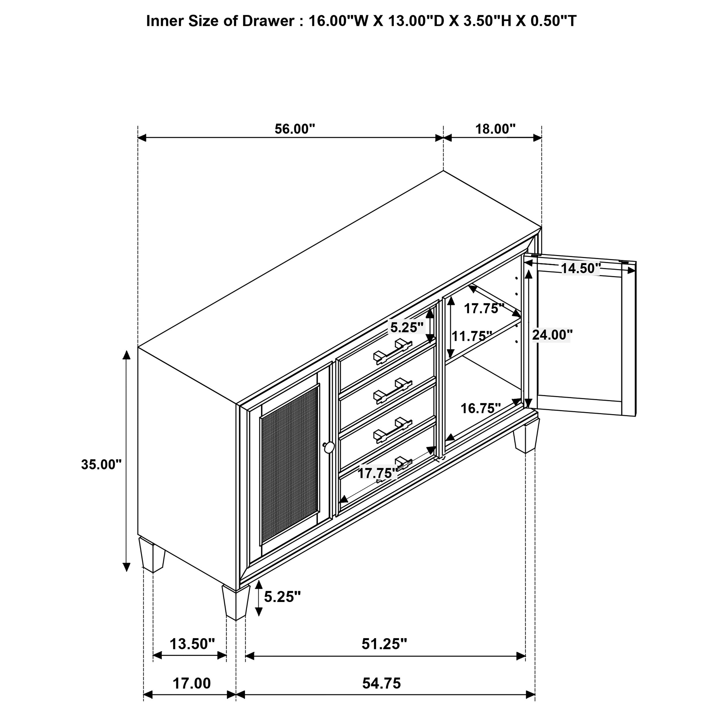 Matisse 4-drawer Sideboard Buffet Cabinet Light Brown - MyWaynesHome #