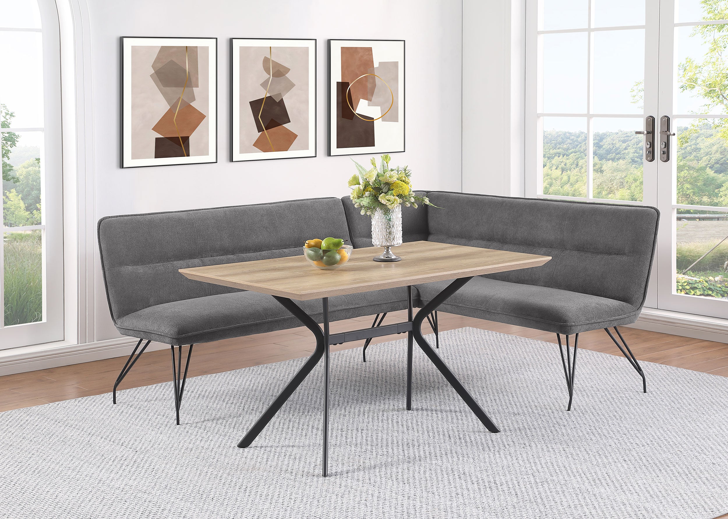 Dodson Fabric Upholstered L-shaped Nook Dining Bench Grey - MyWaynesHome #