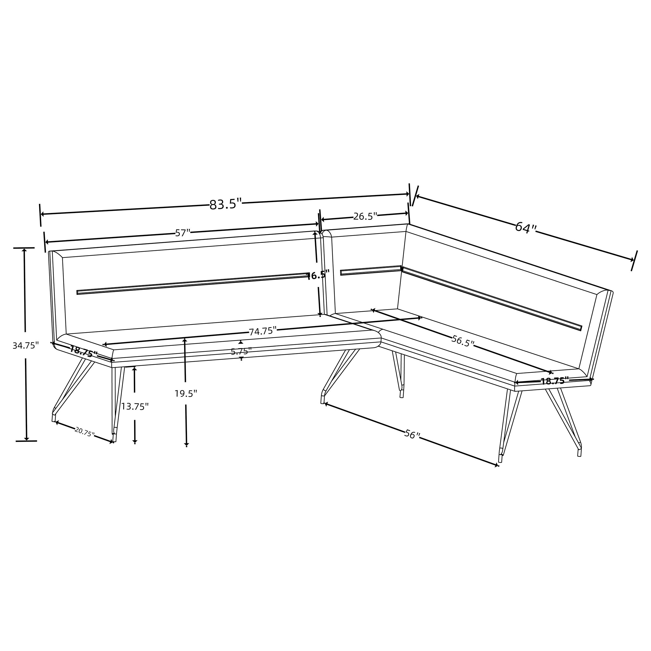 Dodson Fabric Upholstered L-shaped Nook Dining Bench Taupe - MyWaynesHome #