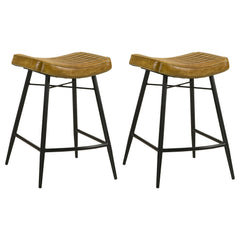 Bayu Leather Upholstered Counter Stool Camel (set Of 2)