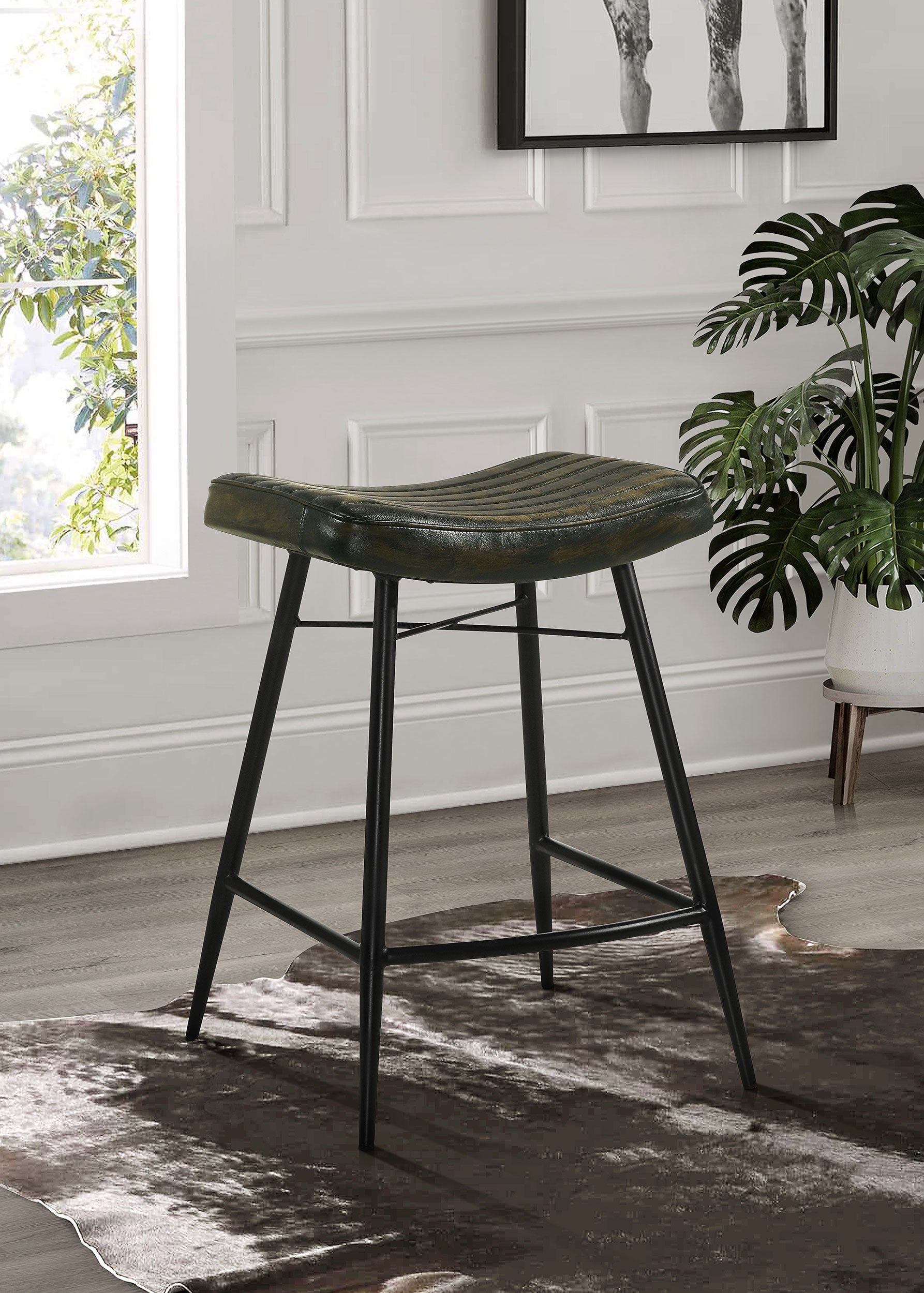 Bayu Leather Upholstered Counter Stool Espresso (set Of 2)