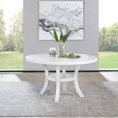 Judd 54-inch Round Dining Wood Table With Shelf Pearl White