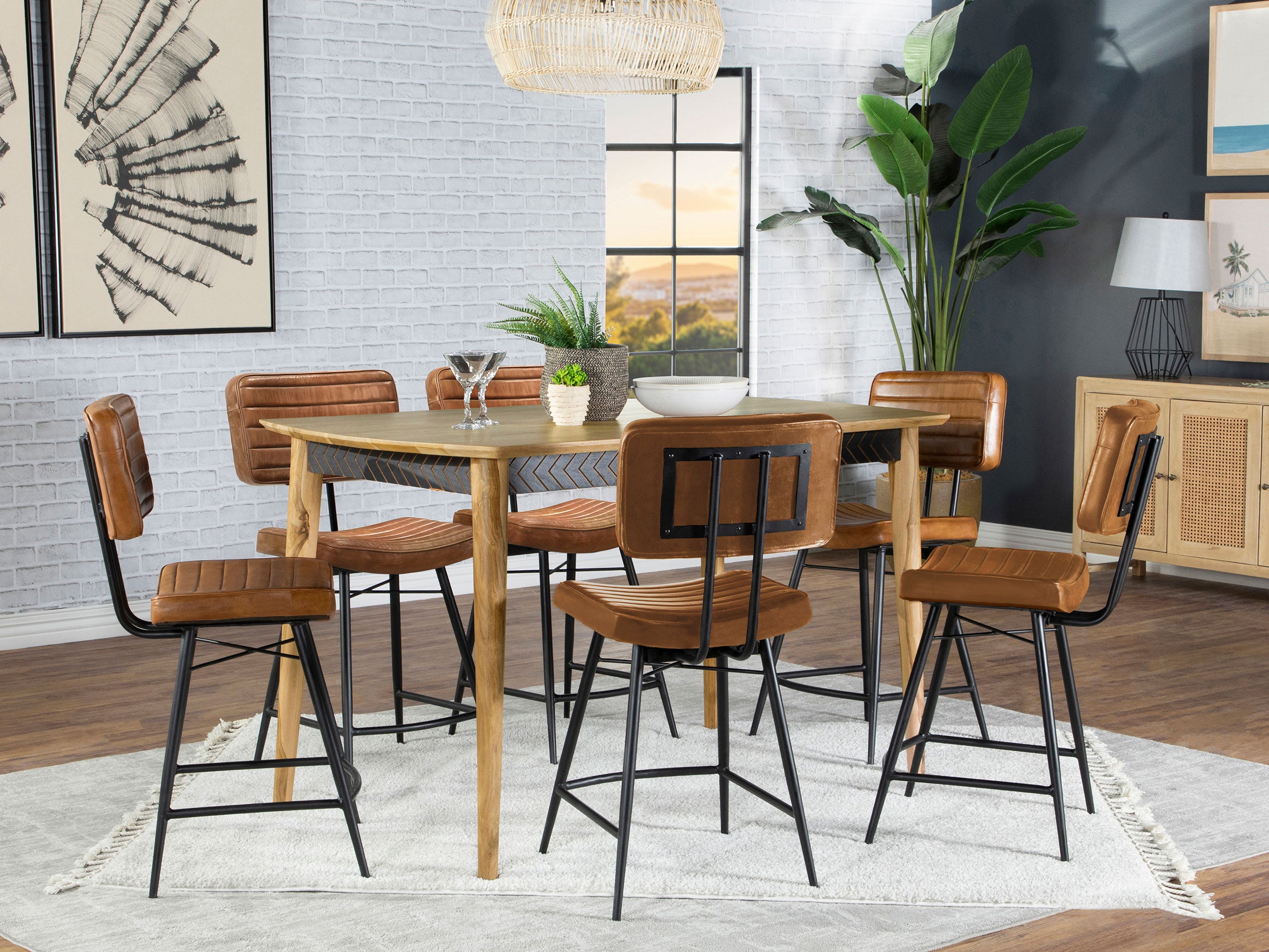 Partridge 7-piece Counter Dining Set Sheesham And Camel - MyWaynesHome #