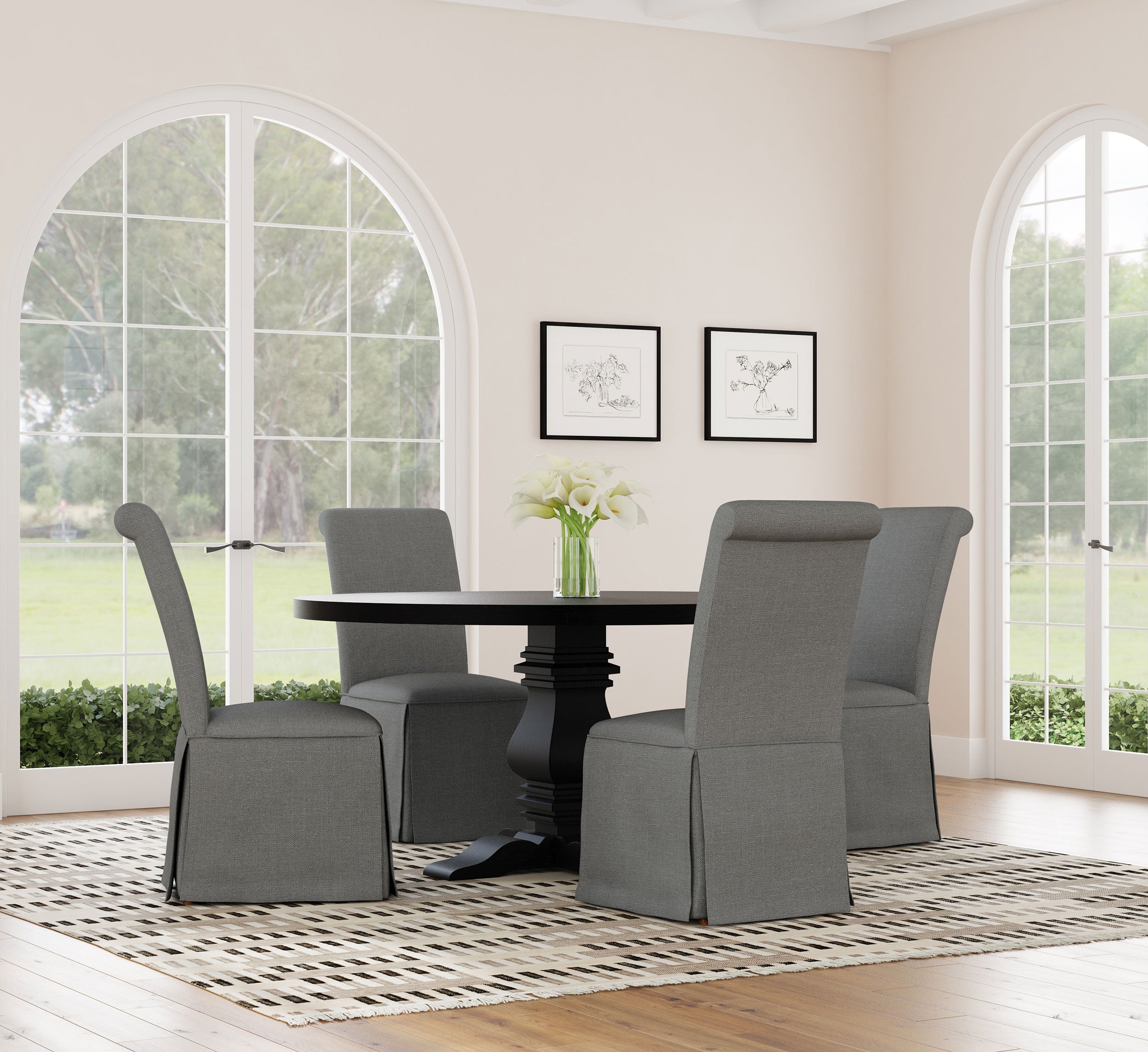 Florence Round 60-inch Pedestal Base Dining Table Black - MyWaynesHome #
