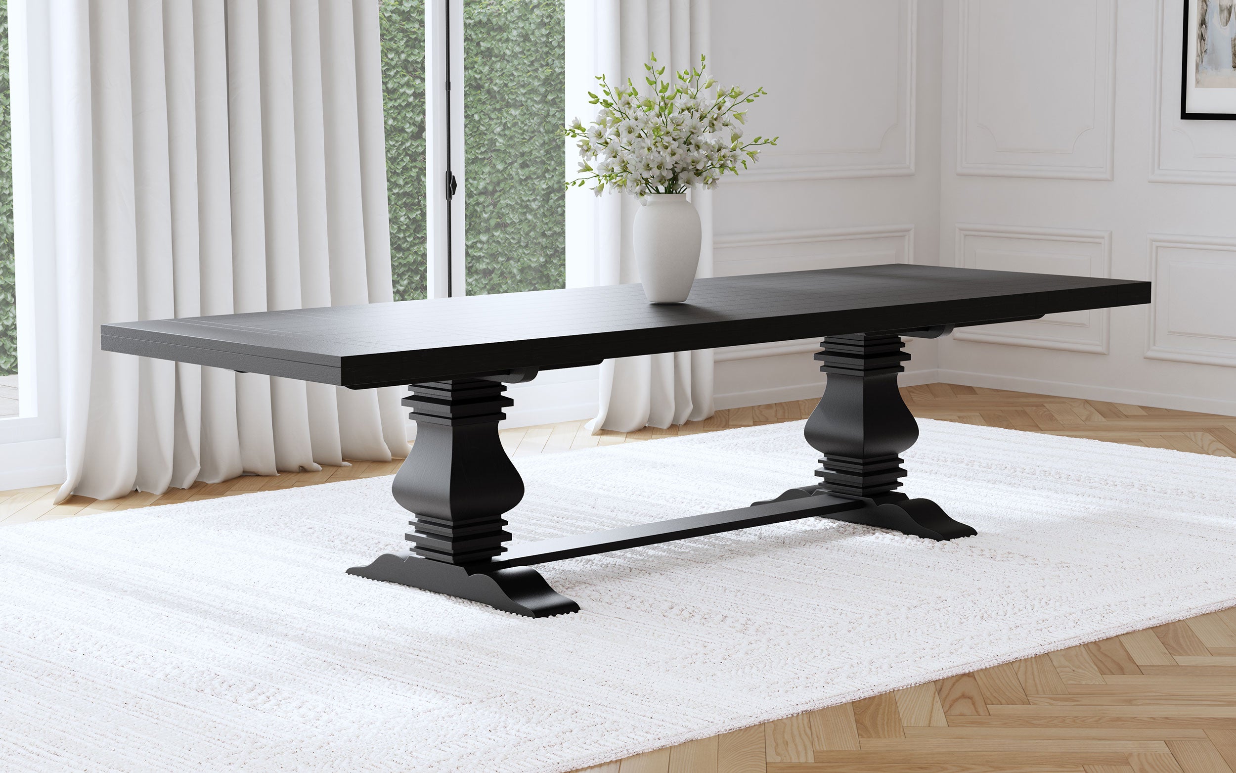 Florence 126-inch Extension Dining Table Distressed Black - MyWaynesHome #