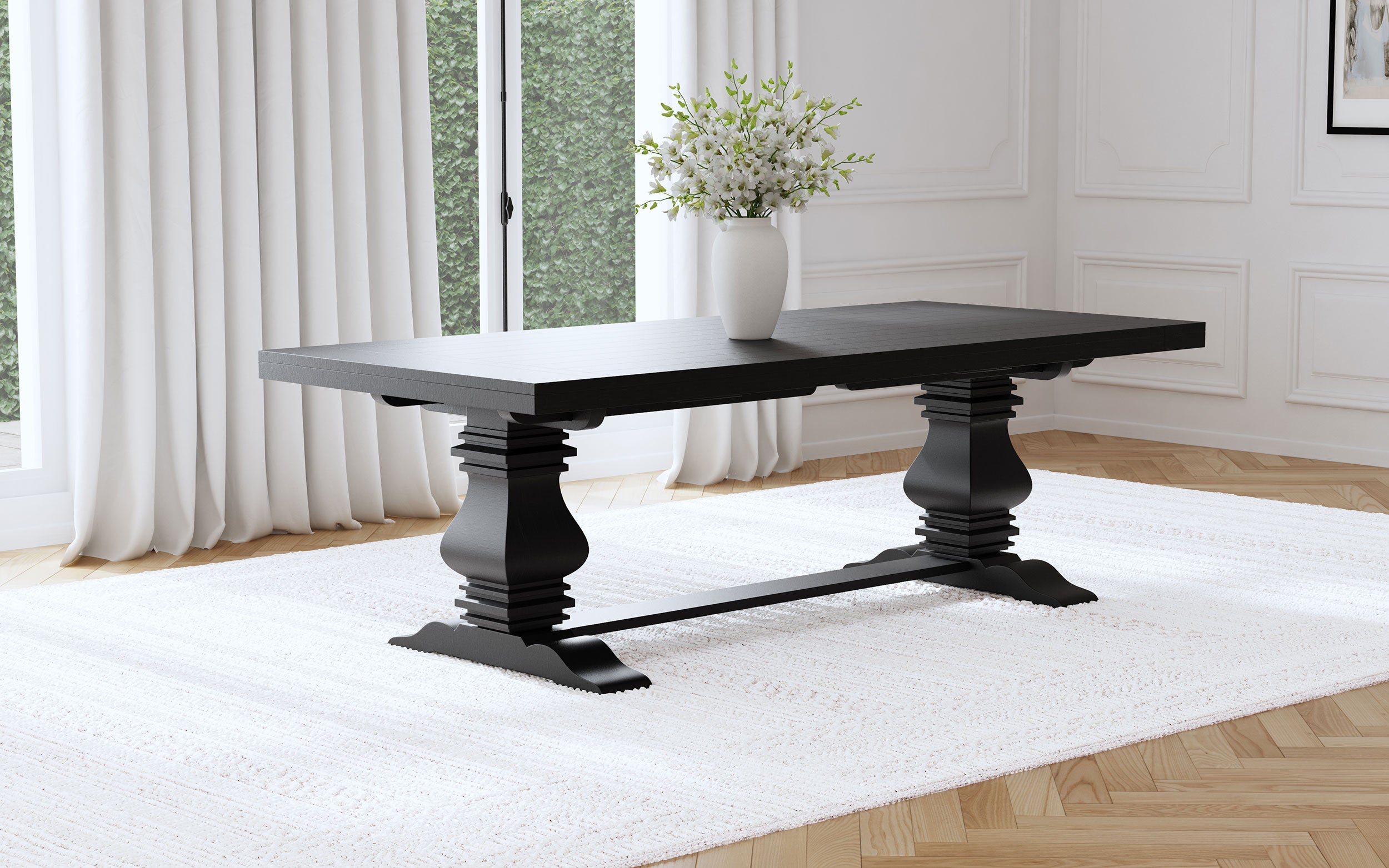 Florence 126-inch Extension Dining Table Distressed Black - MyWaynesHome #