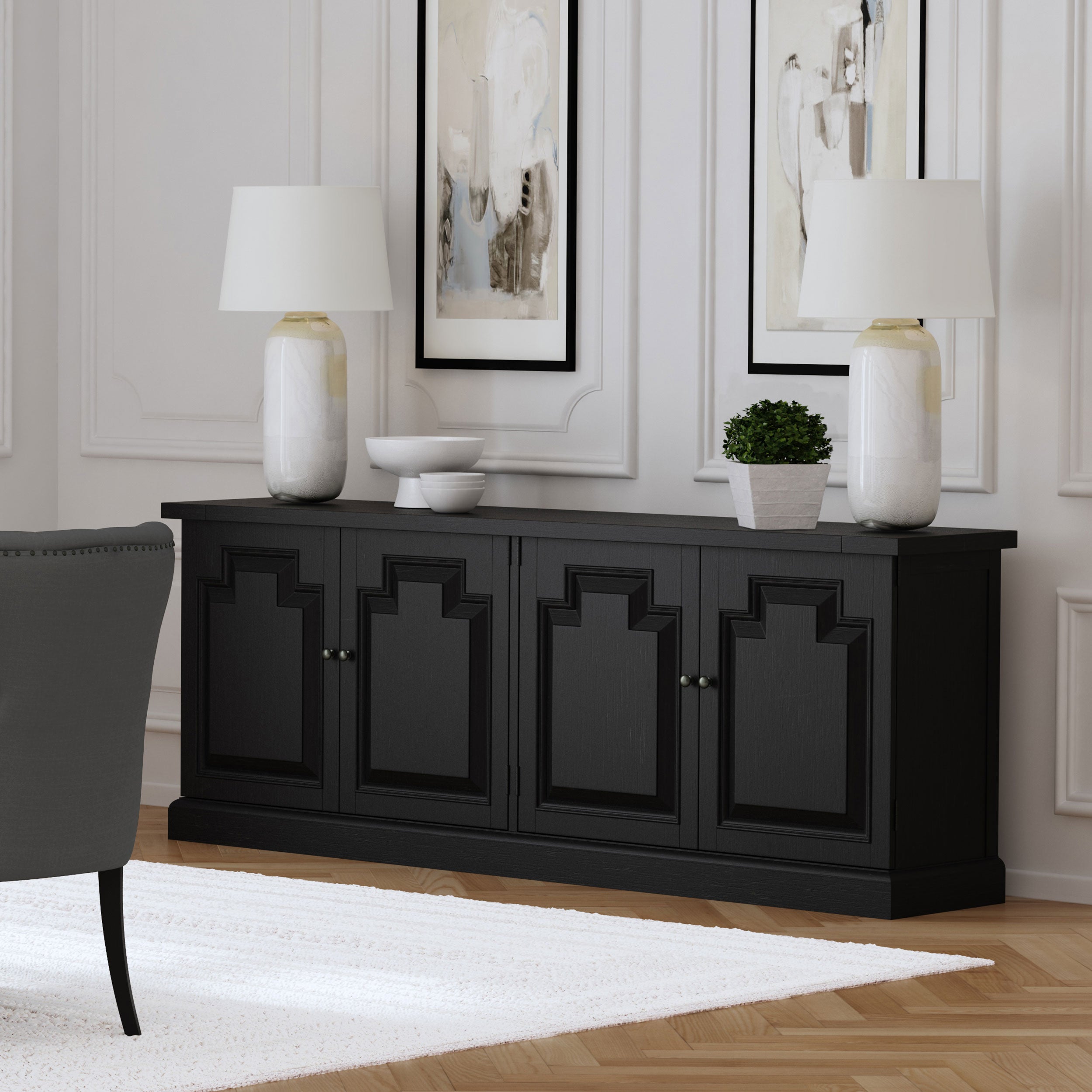 Florence 4-door Dining Sideboard Buffet Distressed Black - MyWaynesHome #